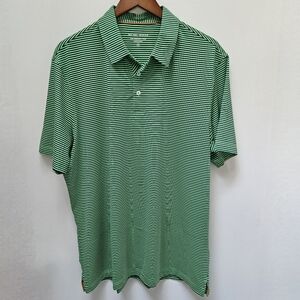 Michel Rouen Mens Golf Polo Shirt Green Blue Striped Short Sleeve Size XL